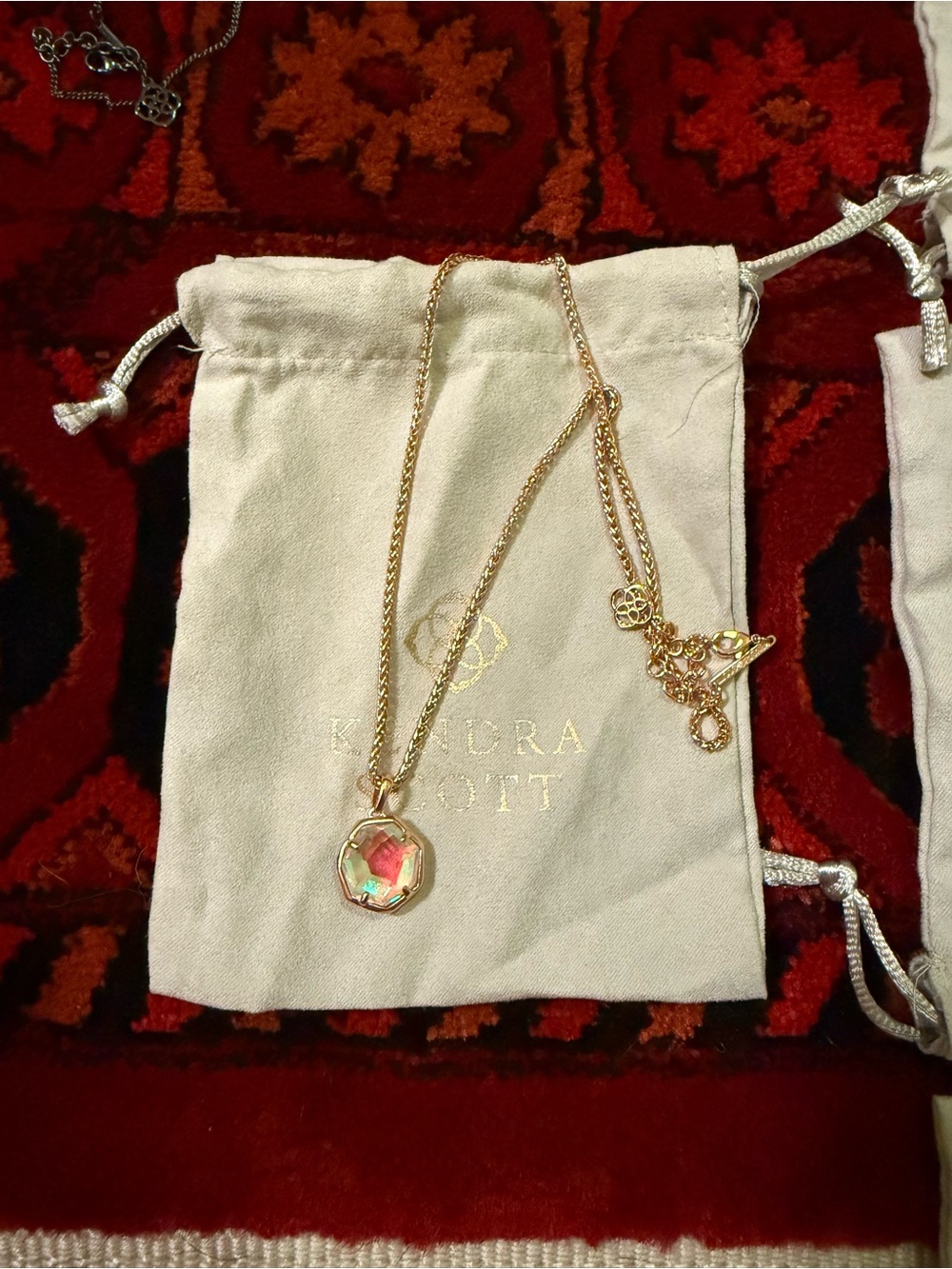 Kendra Scott Rose Gold Necklace with Iridescent Dichroic Glass Pendant